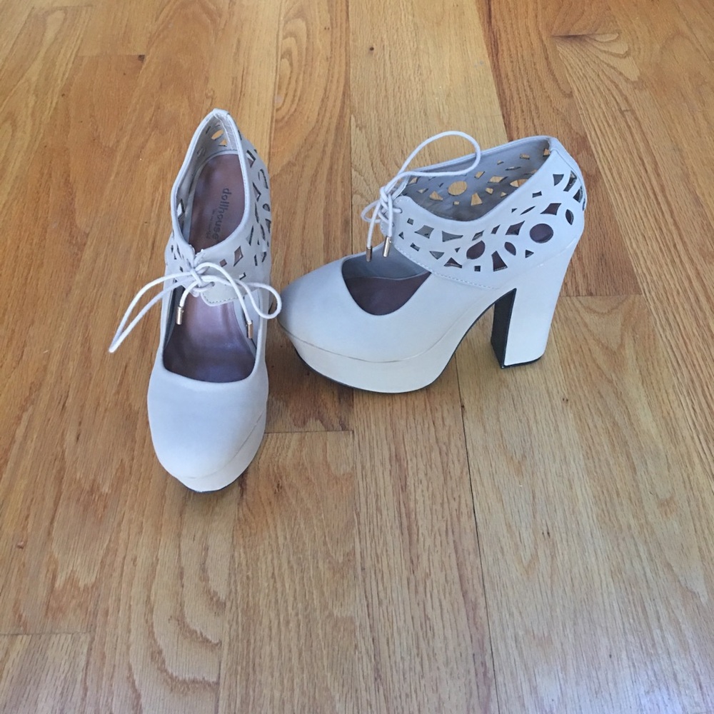 Dollhouse Cream Lace-Up Heels